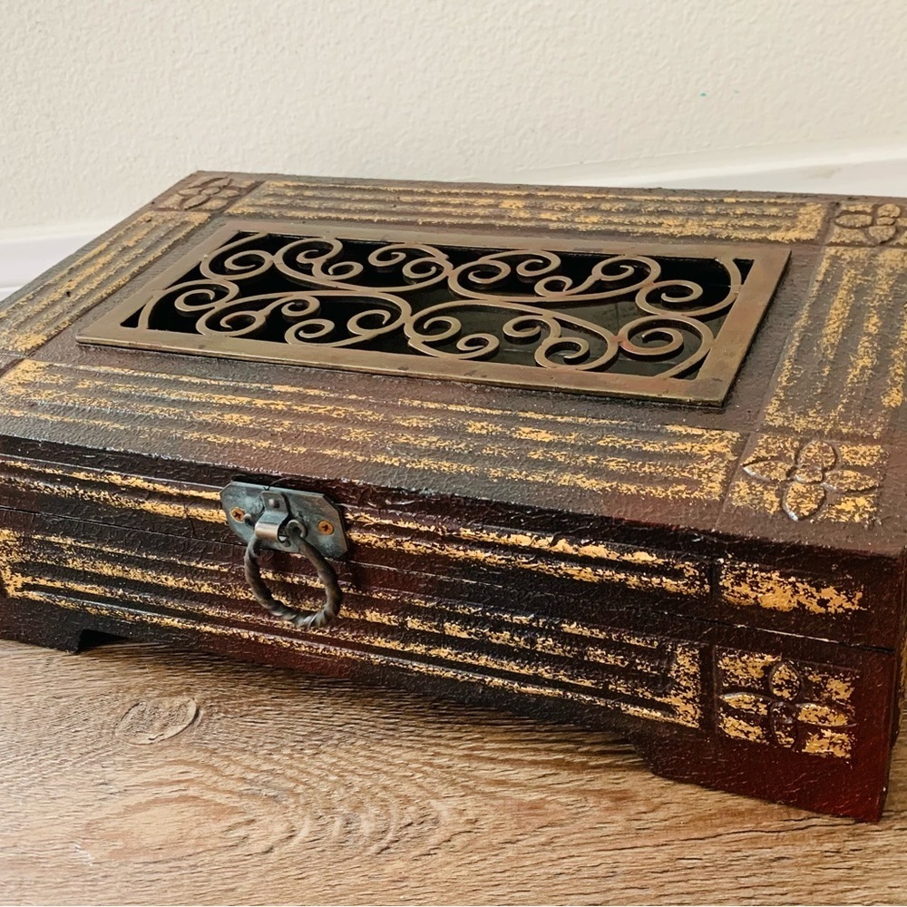 Wooden Jewelry Box with Metal ornaments